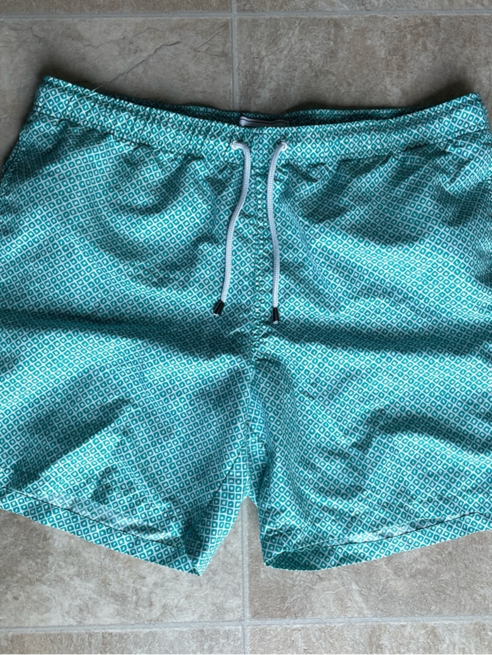 crown & ivy Teal Geometric Swim Trunks